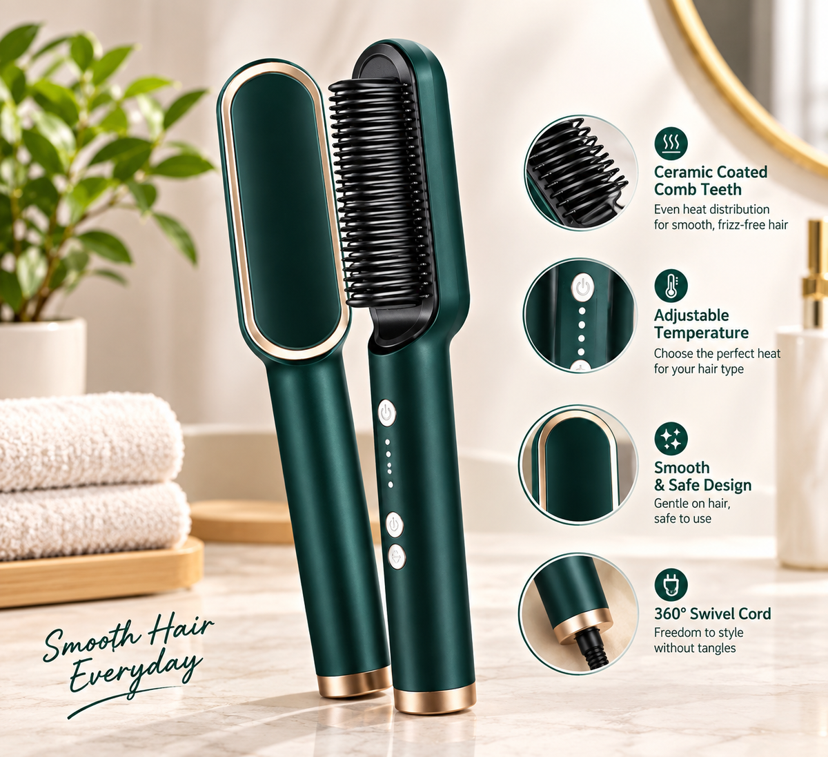 Silk Flow™ Electric Hair Straightening Comb – One-Step Hair Styler