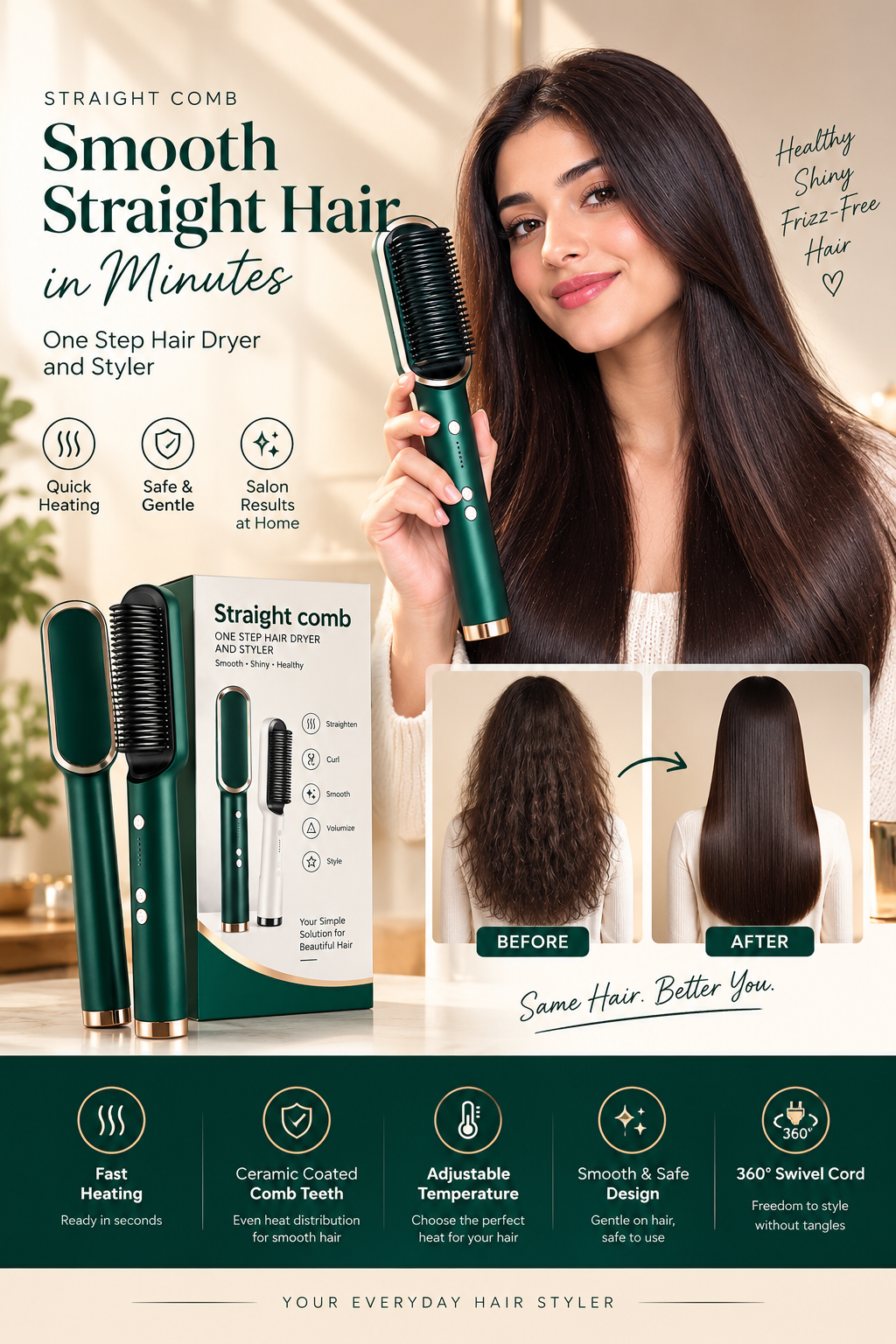 Silk Flow™ Electric Hair Straightening Comb – One-Step Hair Styler
